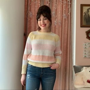 Vintage E.Z.Spirit white & pastel striped sweater